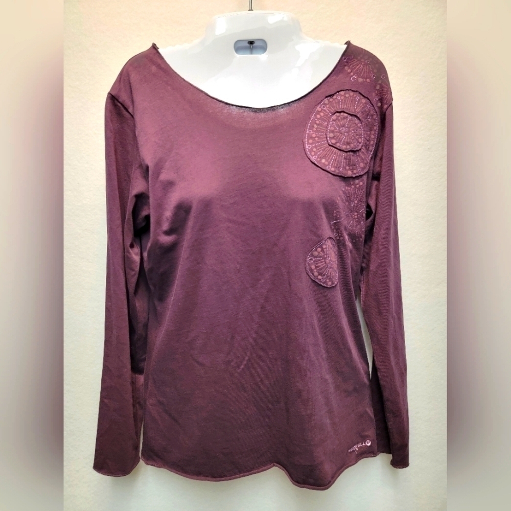 Merrell Long Sleeve Tee in Plum with Appliqué Detail